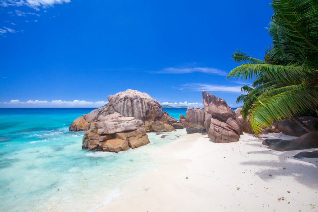 Seychelles Luxury Honeymoon rock formation on seashore